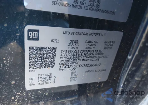 2021 Chevrolet Silverado 1500 4Wd Short Bed Lt из США, поврежденный, VIN 1GCUYDED1MZ385017